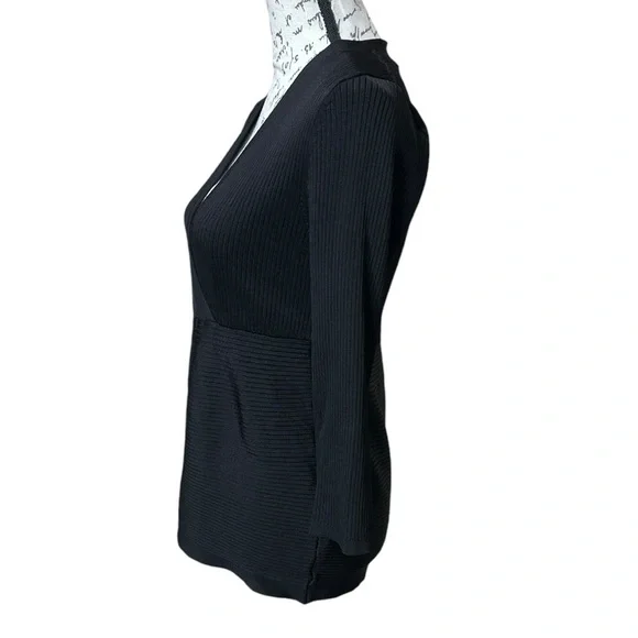 WHBM Black Ribbed V-Neck Sweater Size Large - Picture 3 of 6